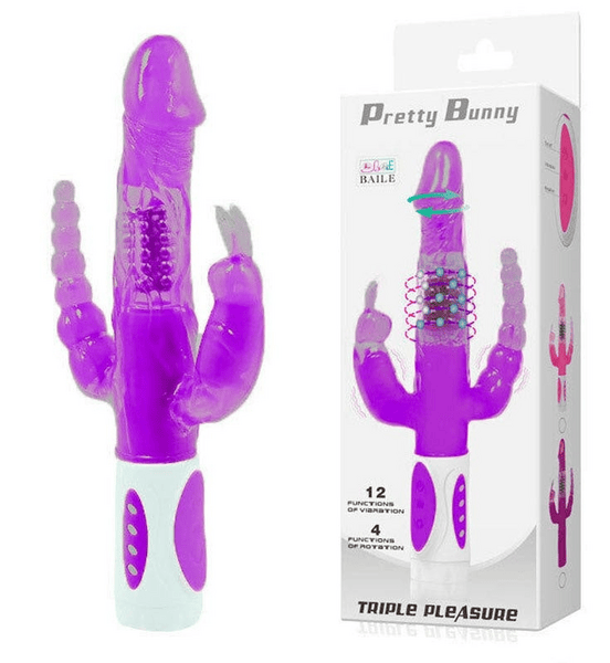 Love Vibrador Rotativo Triple Pretty Bunny Color Morado