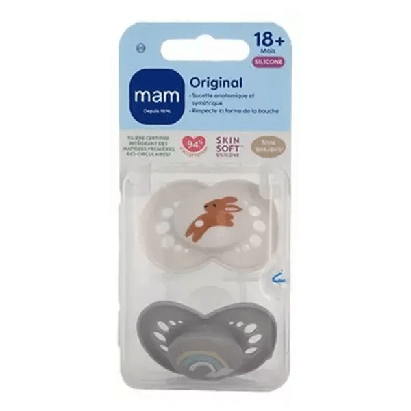 Sucette Original Nature 18+ mois Silicone Motifs Lapin Arc-en-ciel x2