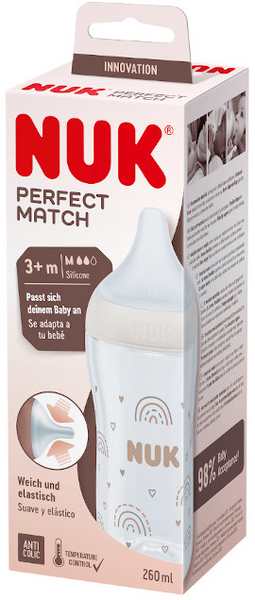 Nuk Biberón Perfect Match Arcoiris Flujo Medio +3m 260 Ml