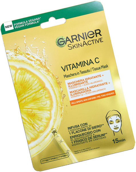 Garnier Tissue Mask Mascarilla Facial De Tejido Vitamina C Y Ácido Hialurónico 1 Ud