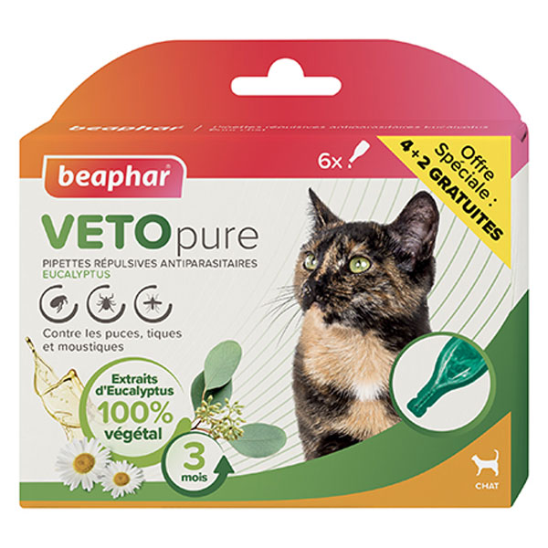 Beaphar Vetopure Pipette Répulsive Antiparasitaire Chat 4 unités + 2 Offertes