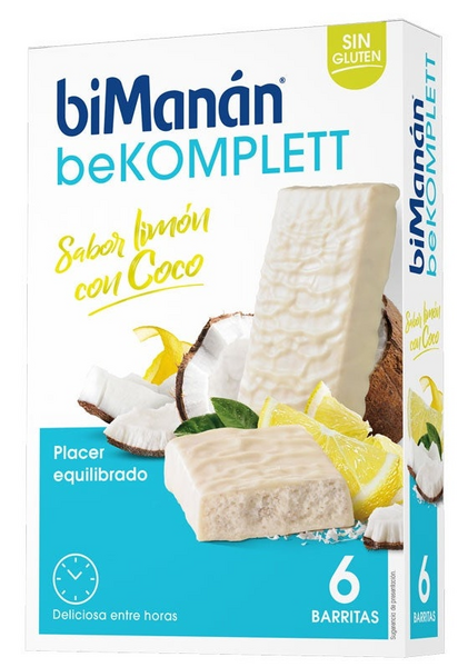 BiManán BeKomplett Barritas Chocolate Blanco, Coco Y Limón 6uds