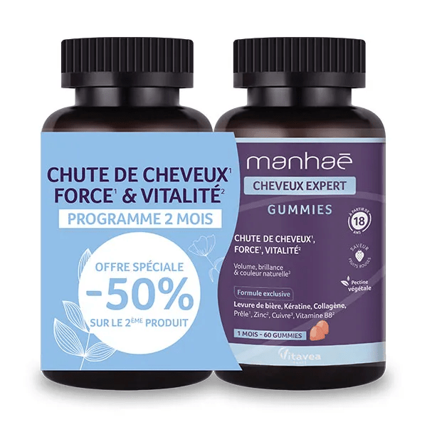 Manhaé Cap Expert Chute de cheveux Kératine, Levure de bière 2x60 gummies 2