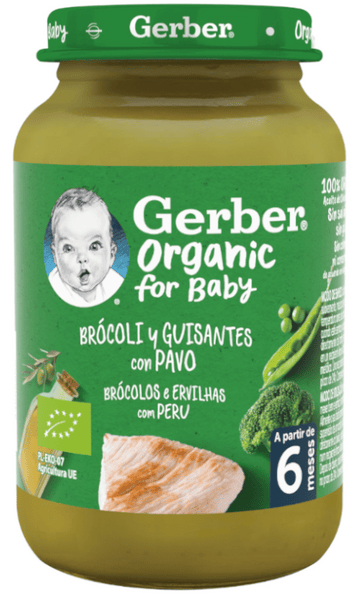 Gerber Organic Brócoli y Guisantes con Pavo +6m 190 gr
