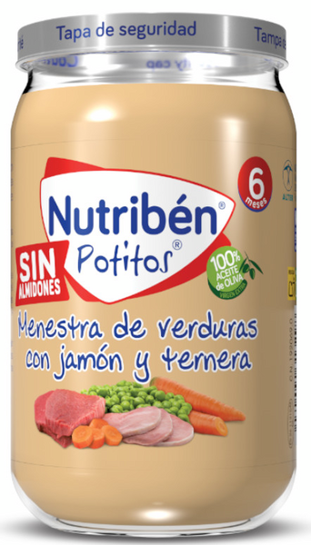Nutribén Potito Comida Jamón Y Ternera Con Menestra De Verduras 235g