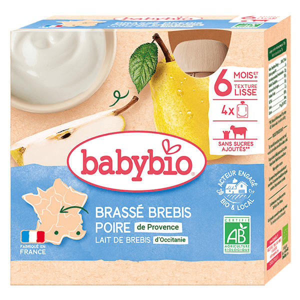 Desserts Lactés Gourde Brassé Lait de Brebis Poire +6m Bio 4 x 85g 3