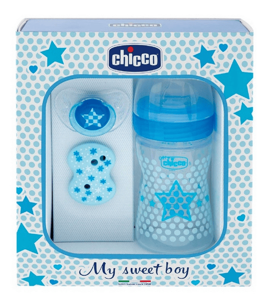Chicco Chupete + Clip + Biberón Well-Being Azul 150 ml 0m+