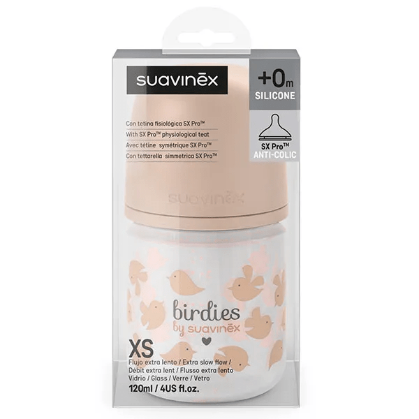 Biberon Verre Tétine SXPRO XS Birdies Rose 120ml 2