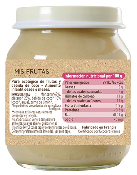 BabyBio Tarrito Manzana, Plátano Y Coco +6m 130 Gr