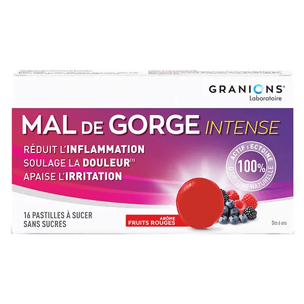 Granions Mal de Gorge Intense Dispositif Médical Fruits Rouges 16 Pastilles