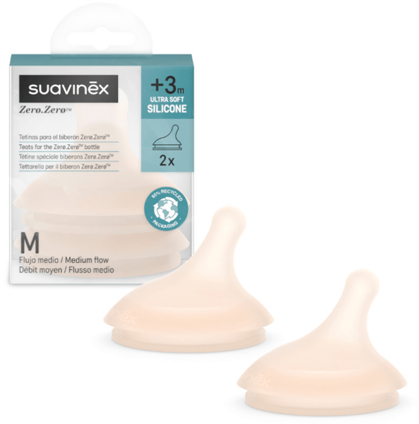 Suavinex Zero Zero Tetina Biberón Anticólicos Flujo Medio Fair +3M 2 Uds
