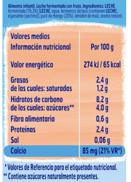 Nestlé Yogolino Tarrinas Mango Sin Azúcar +6m 4x100 Gr