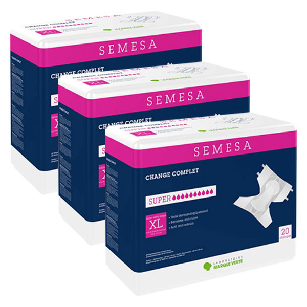 Lot de 3 Semesa Change Complet Adulte Nuit Super Taille XL 20 unités