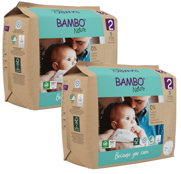 Bambo Nature Pañales T2 (3-6 Kg) 2x30 uds