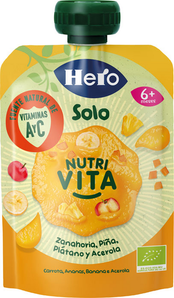 Hero Solo Bolsita De Zanahoria, Platáno Y Piña +6m 100 Gr