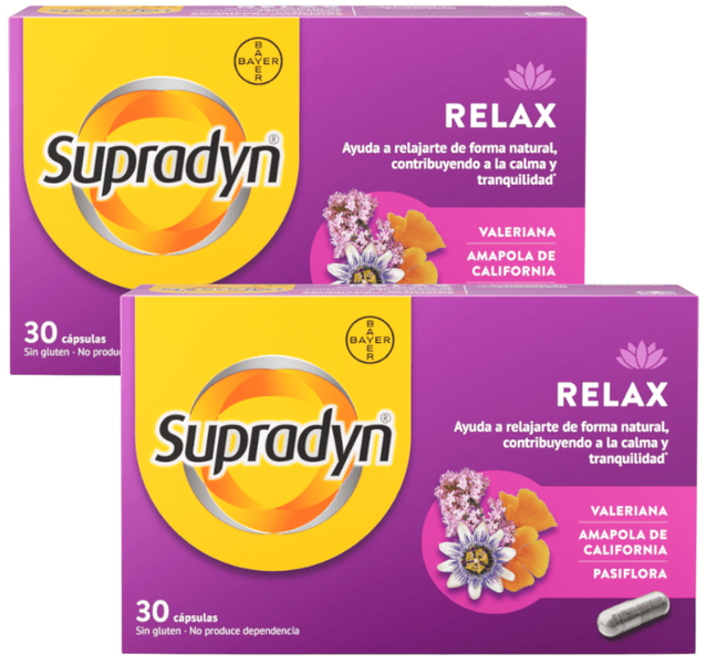 supradyn relax calma y tranquilidad con pasiflora y valeriana 2x30 capsulas formato ahorro