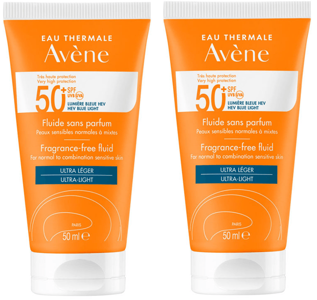 Avène Solar Fluido sin Perfume Piel Normal o Mixta SPF50+ 2x50 ml