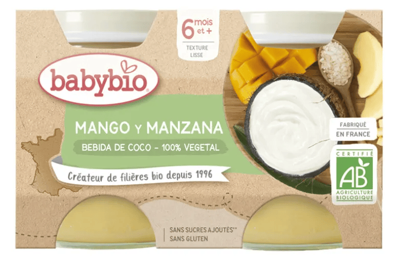 Babybio Yogur Vegetal Coco, Mango y Manzana +6m 2x130 gr