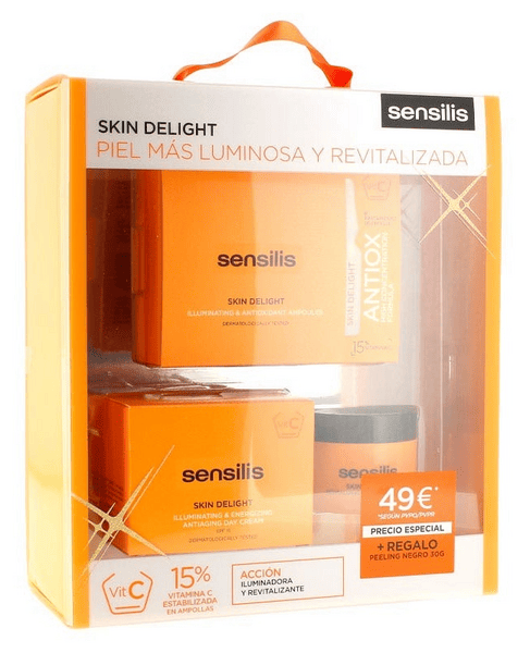 Sensilis Skin Delight Crema Día 50 ml + Ampollas 15 Uds + Peeling 30 gr
