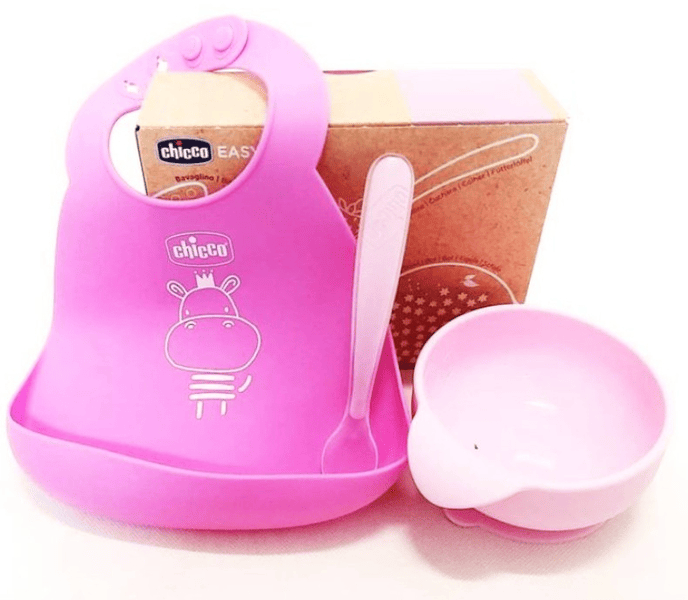 Leroy Merlin Versión en español — coffret repas silicone composé d'un un bavoir rigide easy roll, bol facile avec ventouse et cuillère, 6m+, rose - Imagen 3