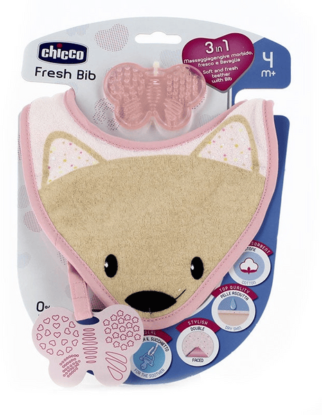 Chicco Mordedor 3 en 1 Fresh Bib Rosa 4m+