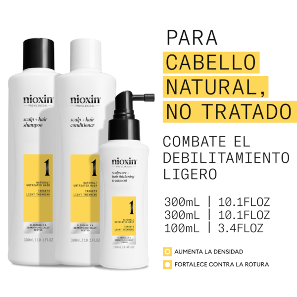 Nioxin 1 Cabello Natural Debilitamiento Leve Champú 300 Ml + Acondicionador 300 Ml + Tratamiento 100 Ml