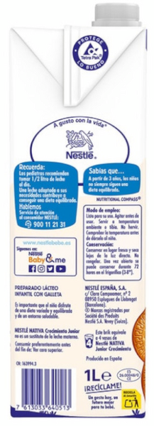 Nestlé Nativa Crecimiento Junior Galleta Maria +3 Años 1 L