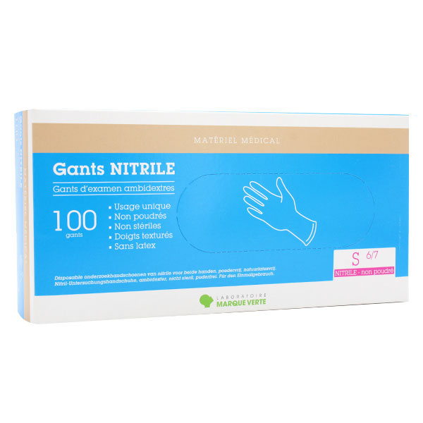 Pro Gant Examen Ambidextre Nitrile Non Poudrés Taille S 100 unités