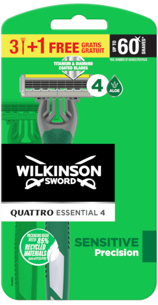 Wilkinson Sword Quattro Titanium Sensitive Bolsa de 3+1 Maquinillas Desechables