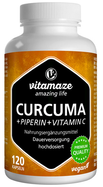 Vitamaze Cúrcuma + Piperina + Vitamina C Vegano 120 Cápsulas