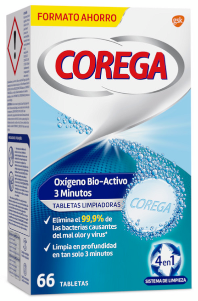 Corega Oxígeno Bio-Activo Tabletas Limpiadoras 66 Uds