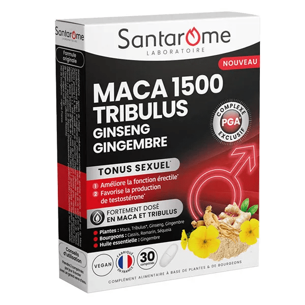 Santarome - Maca 1500 Tribulus Ginseng Gingembre - Tonus sexuel - 30 comprimés