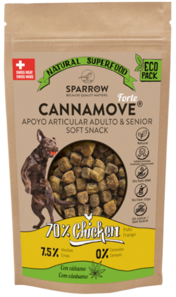 Sparrow Cannamove Forte Snacks Pollo Con Cáñamo Perro Adulto Y Senior 200 Gr