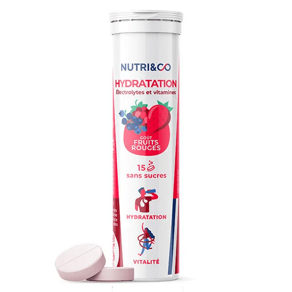 Nutri&Co Électrolytes 5 Minéraux 4 Vitamines Fruits Rouges 15 Comprimés
