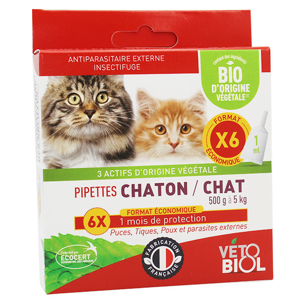 Comparer les prix de Vetobiol Antiparasitaire Pipette Chaton/Chat Bio 6x1ml