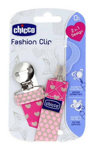 Chicco Clip Chupete con Cinta Fashion +0m Rosa