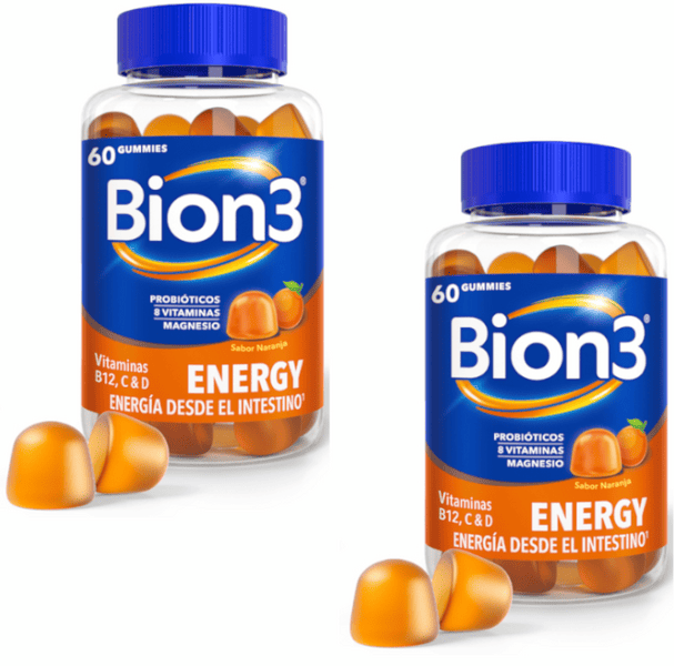 Bion3 Energy Multivitaminas con Probióticos, Vitaminas B12, C, D y Magnesio 2x60 Gummies
