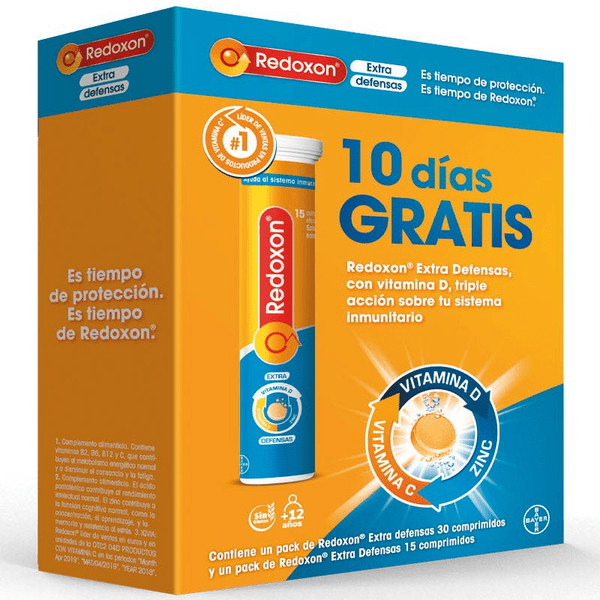 Redoxon Extra Defensas Vitamina D, Vitamina C Y Zinc 30 + 15 Comprimidos Efervescentes Naranja