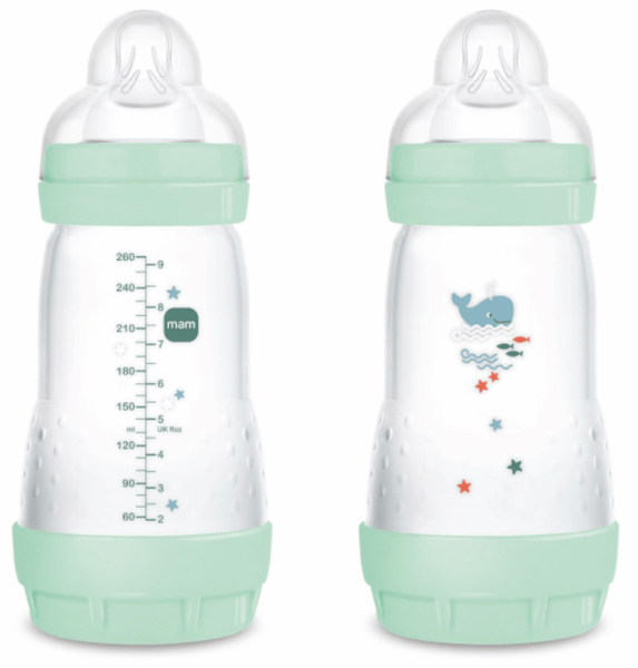 Mam Azul Biberón Easy Start Anti-Colic Flujo Medio Brillante 2-4M 260 Ml 2 Uds