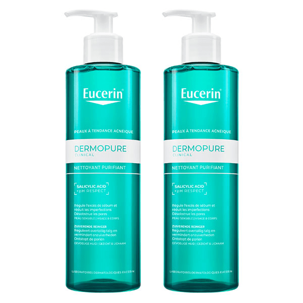 DermoPure Clinical Gel Nettoyant Peaux Grasses à Tendance Acnéique Lot de 2 x 400ml