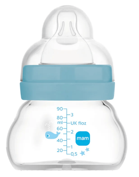 Mam Azul Biberón Cristal Feel Good Flujo Extra Lento Brillante 0M 90 Ml