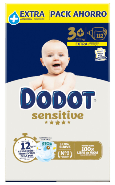 Dodot Pañales Sensitive T3+ (7-11 Kg) 112 Uds