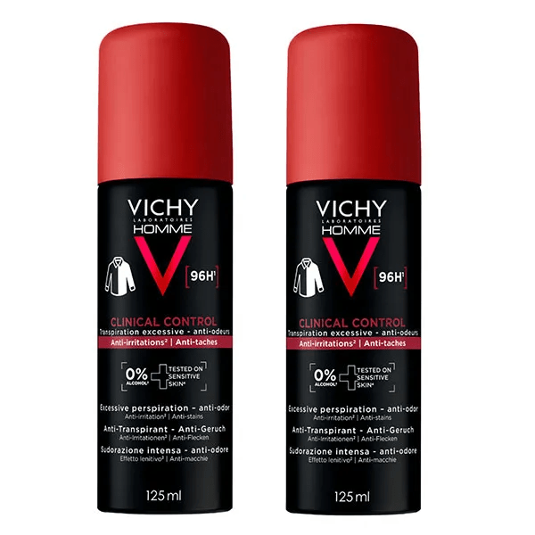 Clinical Control Duo Détranspirant Aérosol 96H Homme : 2 x spray 150ml