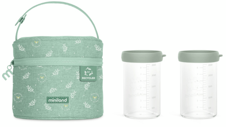 Miniland Bolsa Isotérmica Frog + Recipientes de Vidrio 2x250 ml