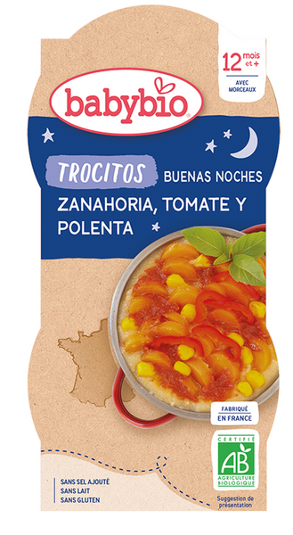 Babybio Buenas Noches Trocitos Zanahoria, Tomate Y Polenta +12m 200 Gr