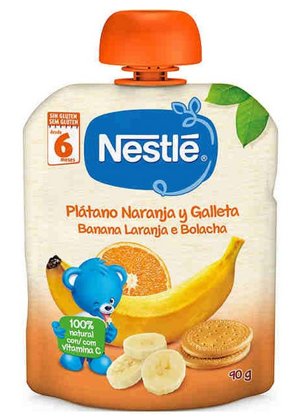 Nestlé Bolsita Plátano, Naranja Y Galleta +6m 90g