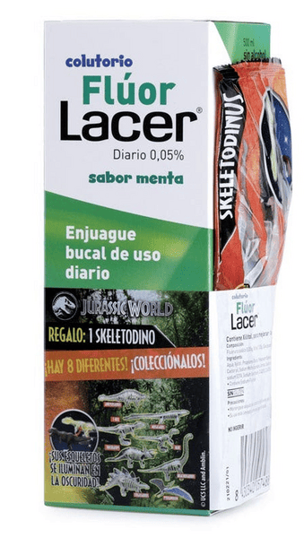 Lacer Junior Flúor Menta 500 ml + Dinosaurio de Regalo