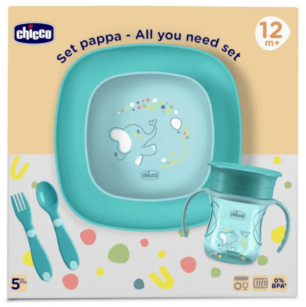 chicco set de alimentacion azul 12m