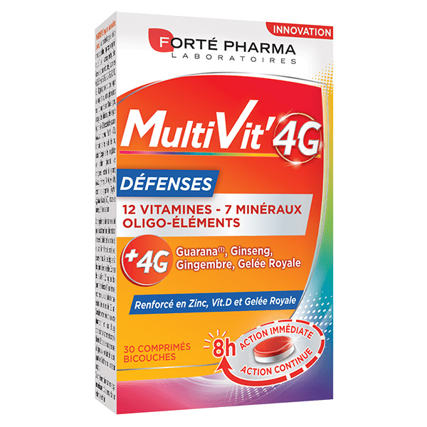 Multivit' 4G Défenses Immunité Vitamine D Ginseng 30 comprimés 2