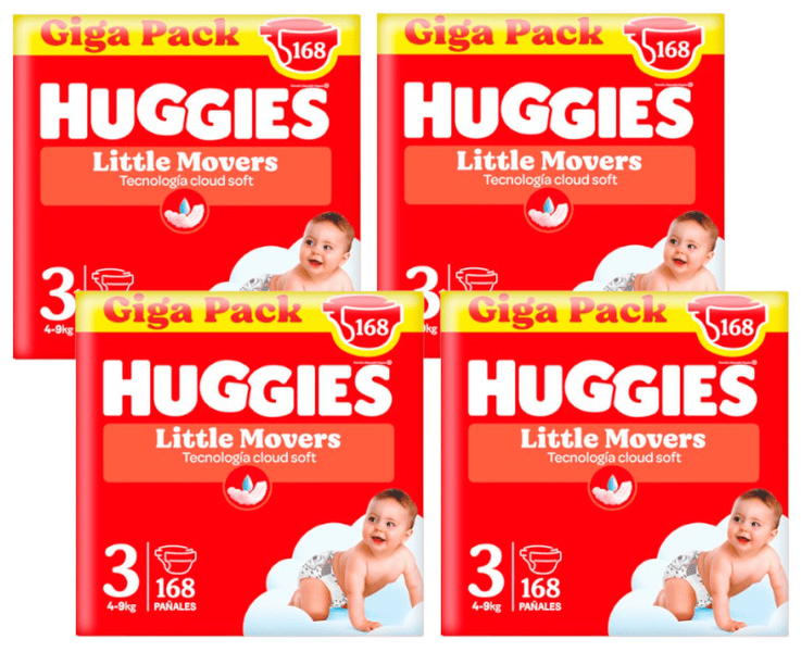 huggies little movers panales disney talla 3 4-9 kg 4x168 uds